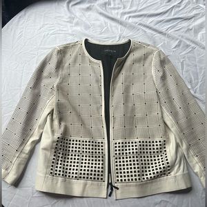 Lafayette 148 New York Ivory Perforated Leather Jacket